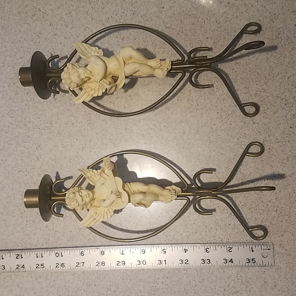 Two Valentines  Cherub Christmas Holiday candle holders# Valentines Day